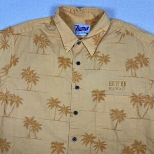 BYU Hawaii Reyn Spooner Shirt Mens XL Orange Palm Hawaiian Short Sleeve Button